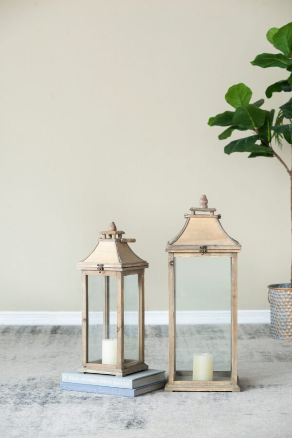Weathered Wood Lantern Set with Pagoda Tops (2-Piece) - Image 3