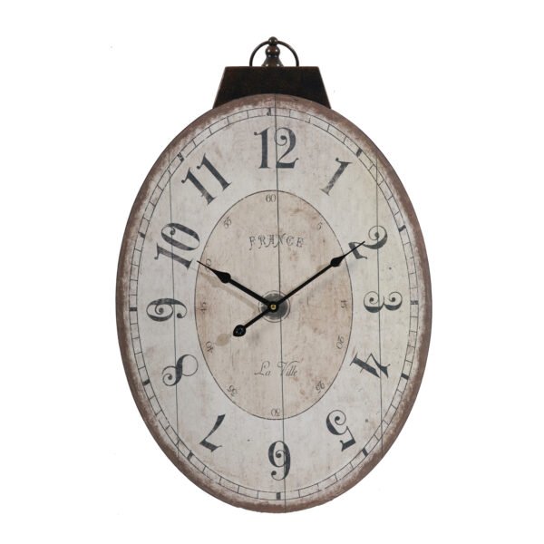 Oval Vintage-Inspired Wall Clock with Ring Detail - Image 2