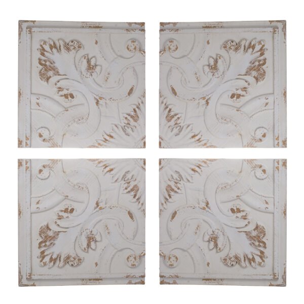 Distressed Carved Floral Wood Wall Panel – Set of 4 - Image 2