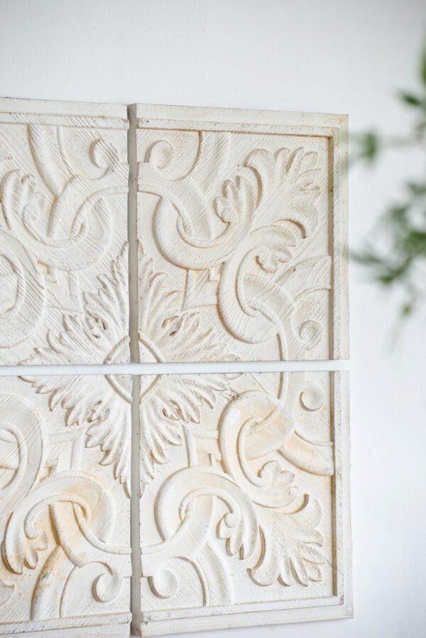 Distressed Carved Floral Wood Wall Panel – Set of 4 - Image 3