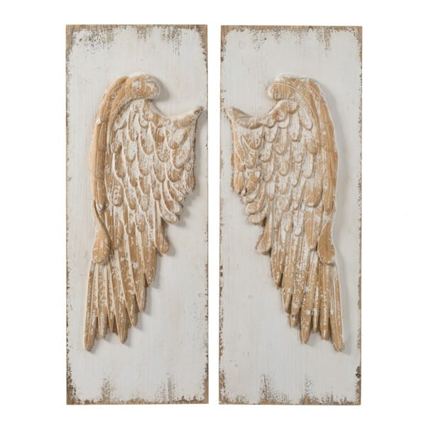 Carved Wood Angel Wings Wall Art – Set of 2 - Image 2