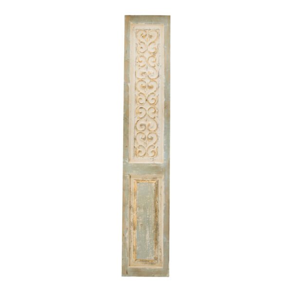 Antique-Style Carved Scroll Wall Panel in Distressed Blue & Cream - Image 2