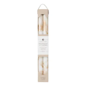 12" Decorative Tapers 2pk - Pure White w/ Gold