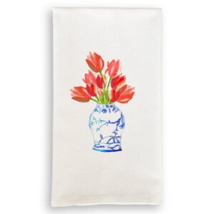 Tea Towel with Ginger Jar with Tulips