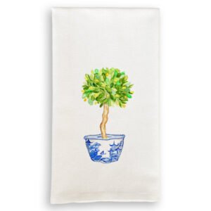 Tea Towel with Blue & White Bowl with Lemon Tree