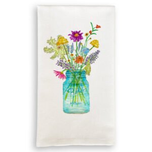 Tea Towel with Wilflowers in a Mason Jar