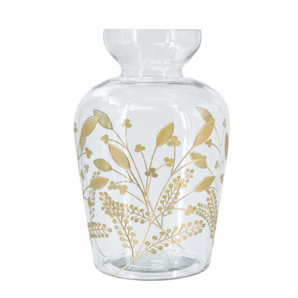 Curved Glass Vase with Gold Floral Motifs - Image 2