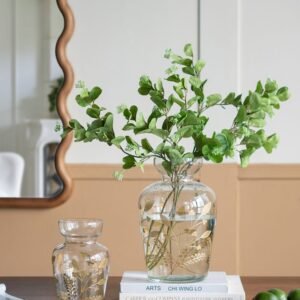 Curved Glass Vase with Gold Floral Motifs