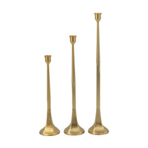 Set of 3 Gold Iron Candle Holders with flared base