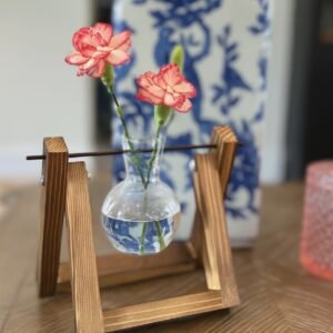 Rooting Vase On Wood Stand
