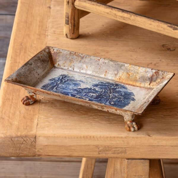 Blue Pastoral Rectangular Tole Tray