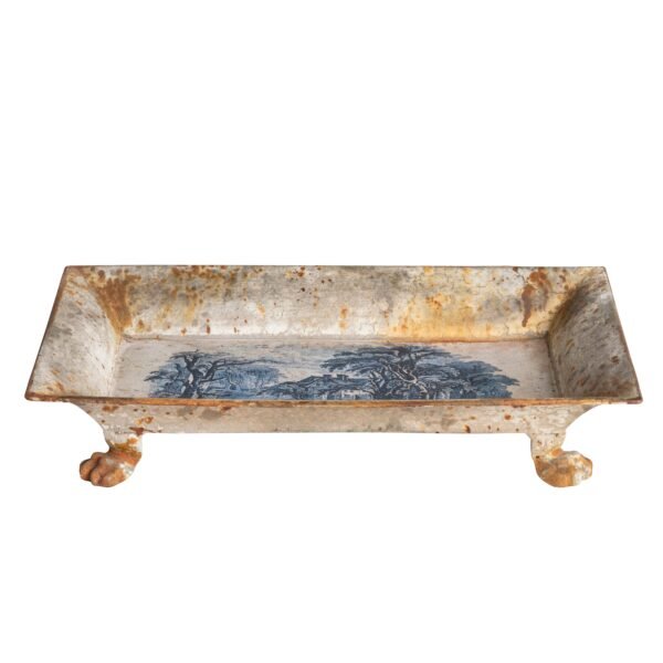 Blue Pastoral Rectangular Tole Tray - Image 2