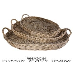 Grape Tray Picking Basket – Handwoven Rattan Tray Set (Set of 3)