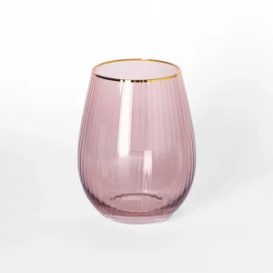 Ribbed Mauve Stemless Wine Glass