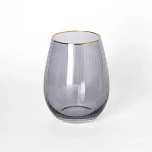 Ribbed Smoke Stemless Wine Glass