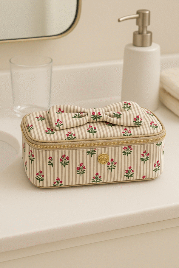 Mary Square Kiss and Make Up Mini Cottage Stripes Bag - Image 2