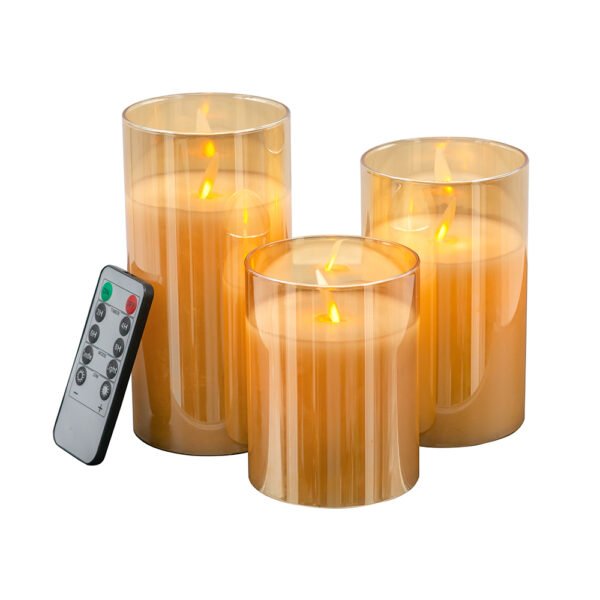 Amber set of 3 Flameless LED Candles with Remote