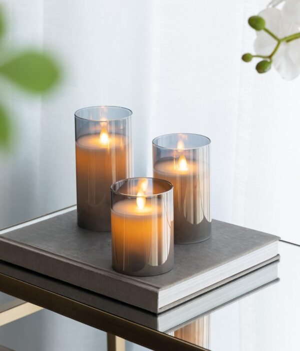 Smoke set of 3 Flameless LED Candles with Remote - Image 5