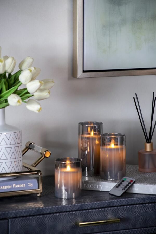 Smoke set of 3 Flameless LED Candles with Remote - Image 8