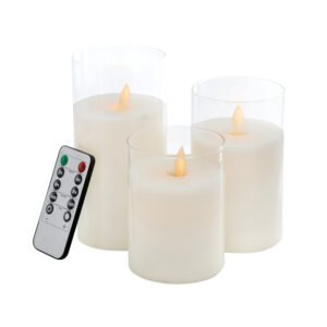 White set of 3 Flameless LED Candles with Remote