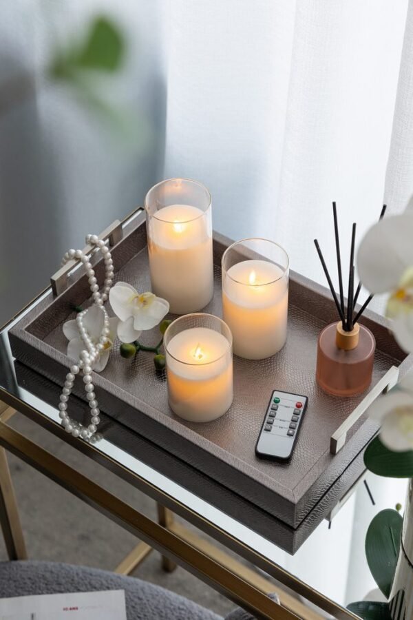 White set of 3 Flameless LED Candles with Remote - Image 6