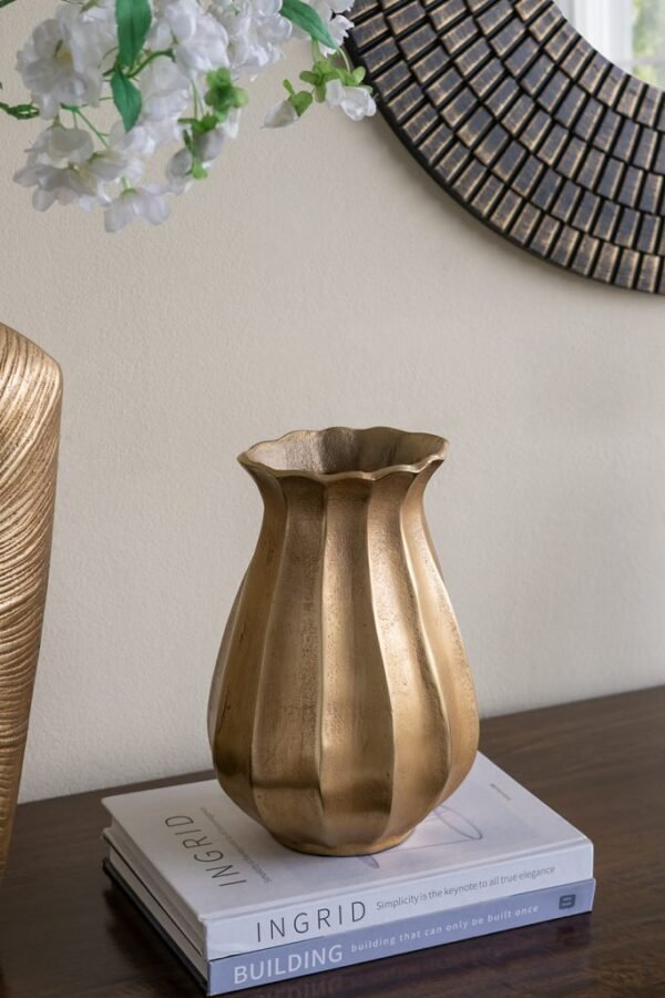 Antiqued Gold Fluted Vase - Image 6