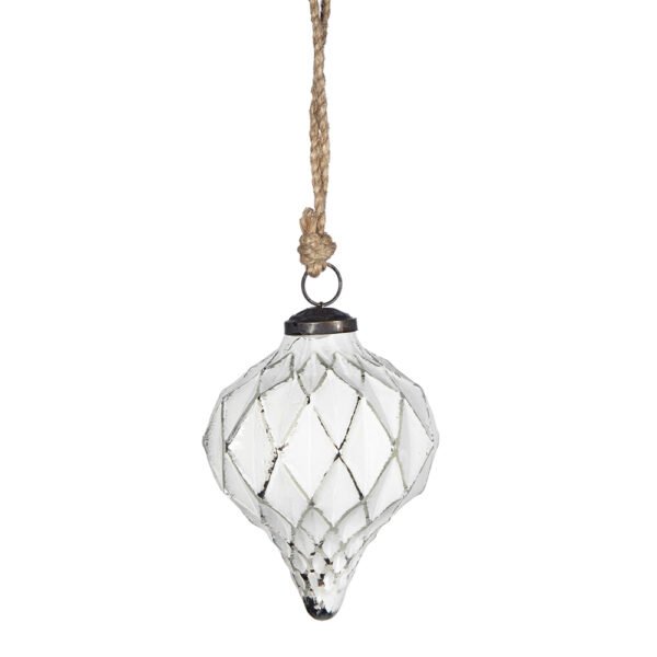 White Lattice Glass Ornament