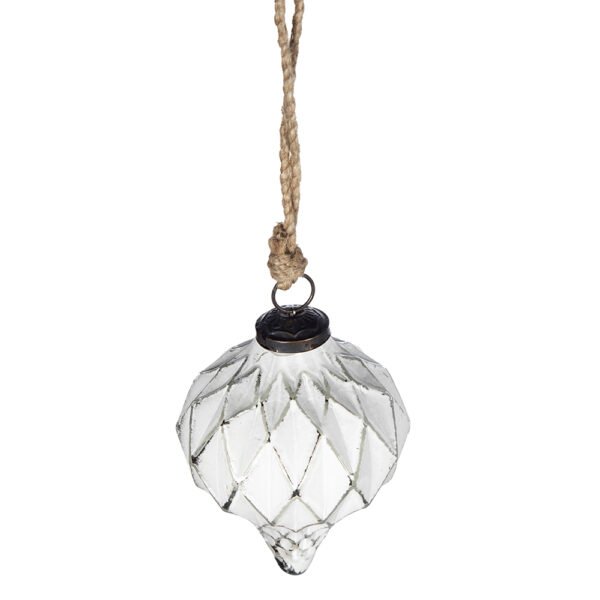 White Lattice Glass Ornament - Image 2