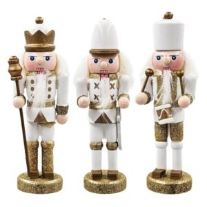 Regal White & Gold Nutcracker Trio Ornaments – Set of 3