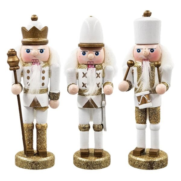 Regal White & Gold Nutcracker Trio Ornaments – Set of 3