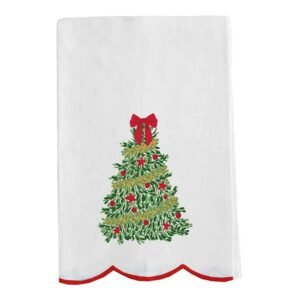 Traditional Christmas Tree Embroidered Tea Towel