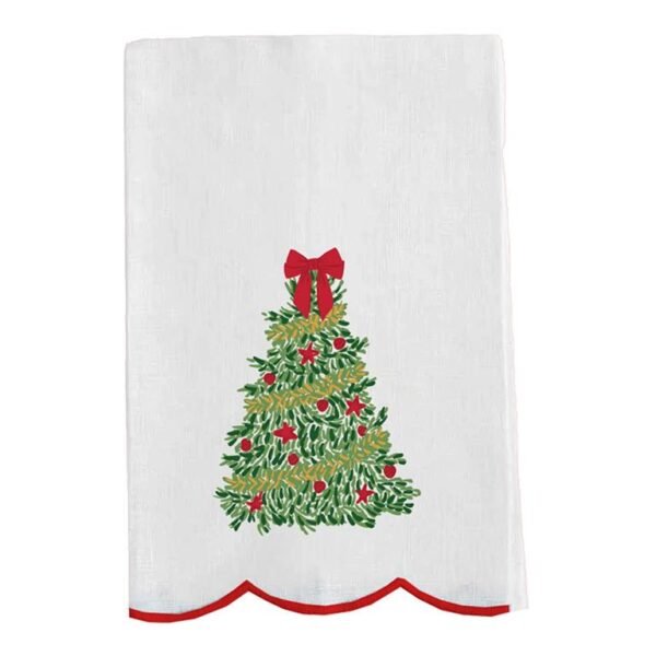 Traditional Christmas Tree Embroidered Tea Towel