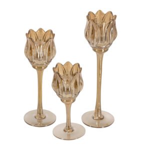 S/3 Glass Tulip Candle Holders with Amber Luster Finish