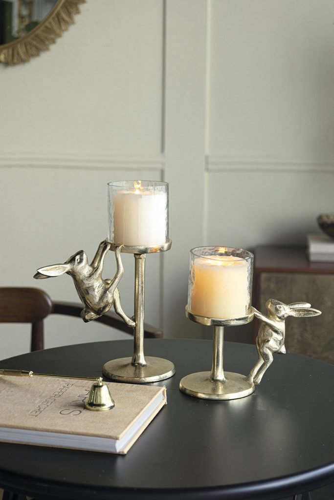 Gold Rabbit Pillar Candle Holder 8x4x11" - Image 2