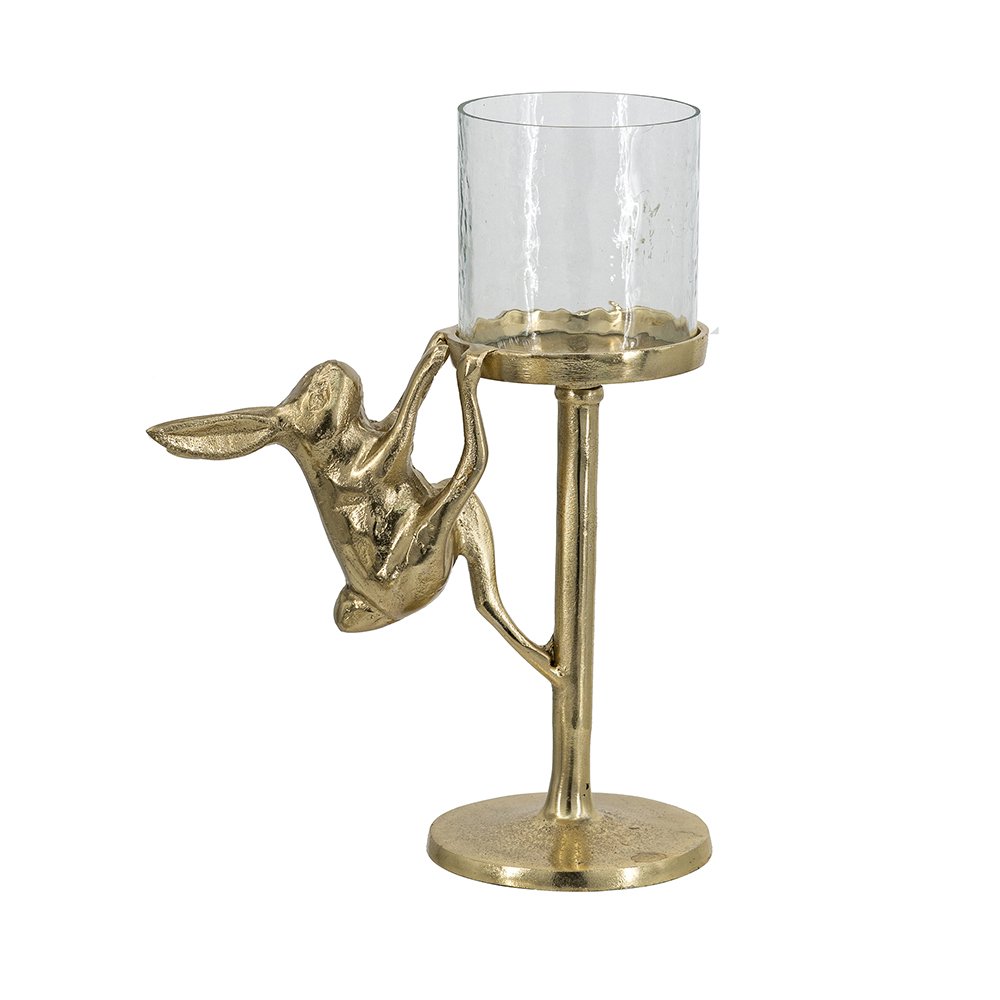 Gold Rabbit Pillar Candle Holder 8x4x11"