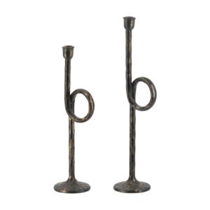 S/2 Black and Gold Iron Candle Holders with Loop Design